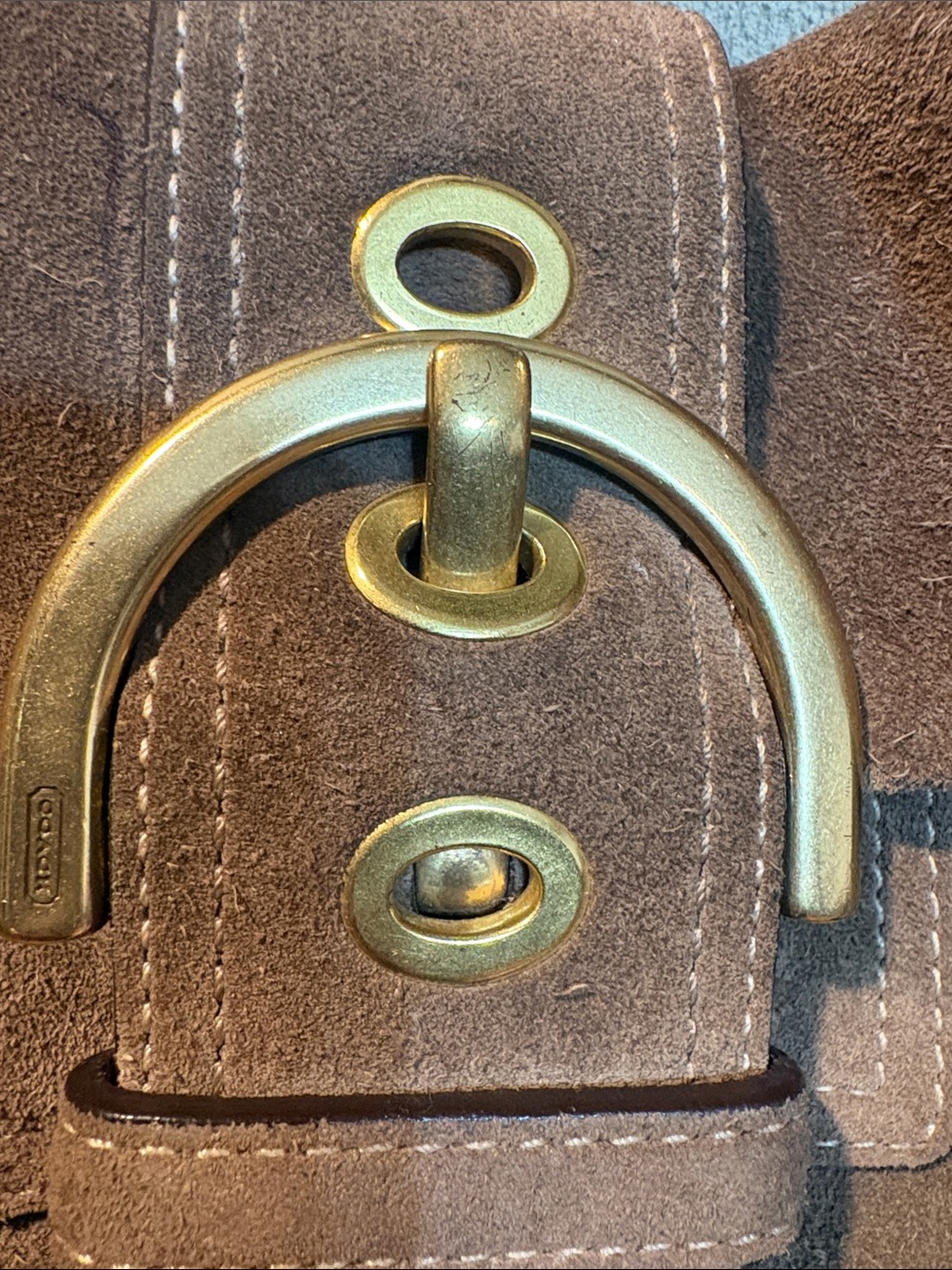Coach Brown Suede Shoulder Bag with Brass Accents - Picture 3 of 9